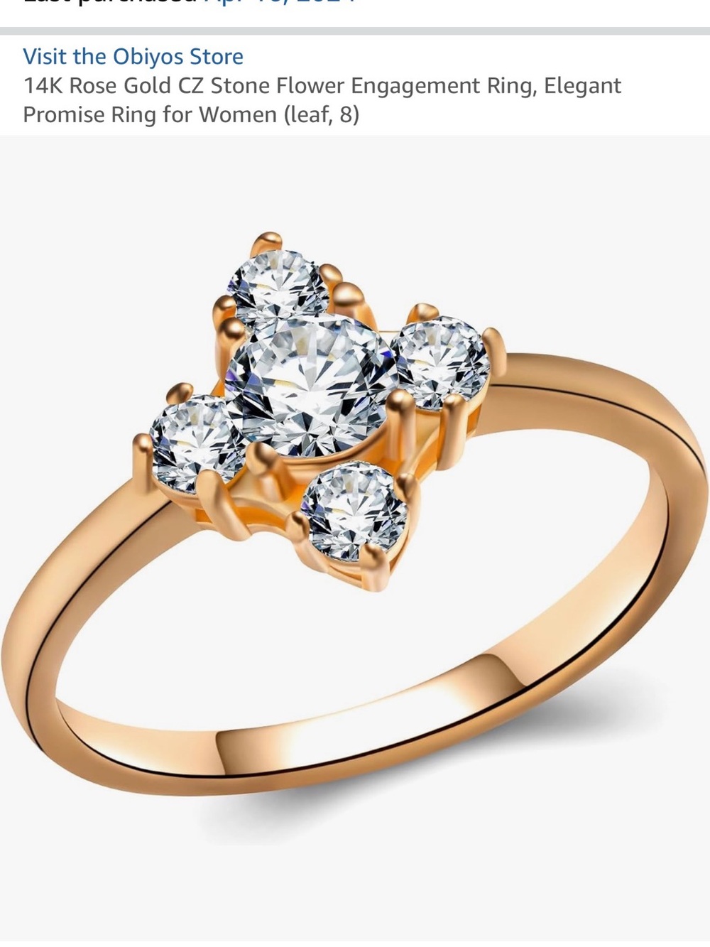 Rose Gold CZ Flower Ring - Pink Gold Solitaire Accent